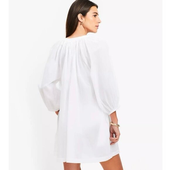 NWOT LOFT Beach White V-Neck Swimsuit Cover-Up Cotton Beach Dress Size Medium - Picture 2 of 7